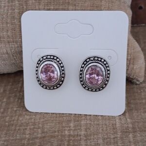 Silver Tone Faceted Light Rose Pink Post Earrings